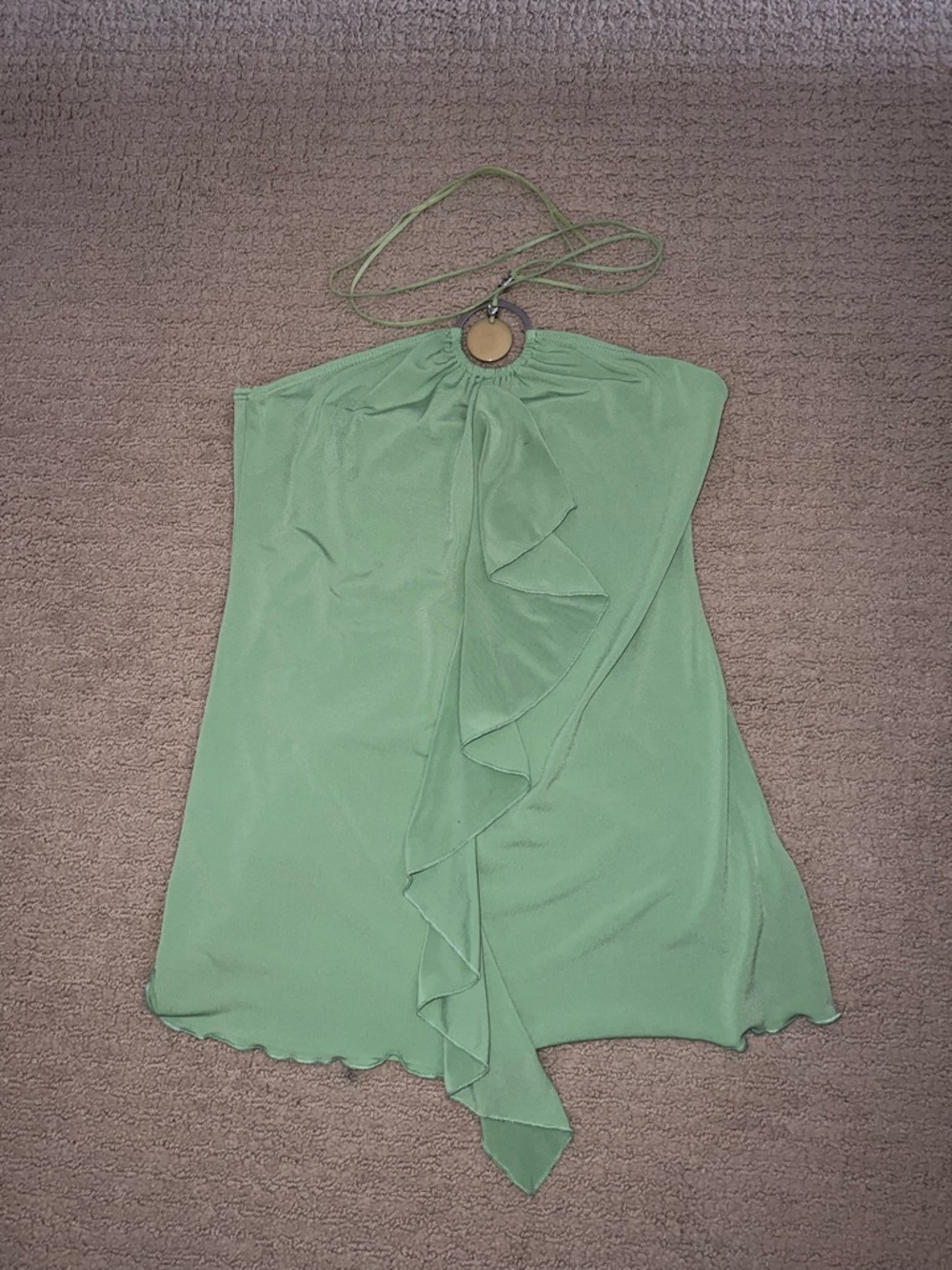 VENUS Halter Ruffle Top in Sage Green with Ring Detail